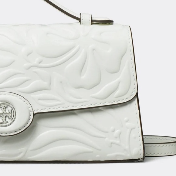 Tory Burch Robinson Floral Embossed White Clutch/Crossbody - Picture 7 of 10